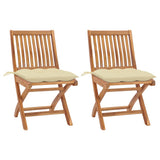 NNEVL Garden Chairs 2 pcs with Cream White Cushions Solid Teak Wood