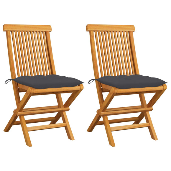 NNEVL Garden Chairs with Anthracite Cushions 2 pcs Solid Teak Wood