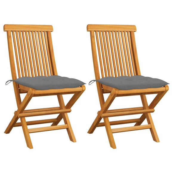 NNEVL Garden Chairs with Grey Cushions 2 pcs Solid Teak Wood