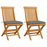 NNEVL Garden Chairs with Grey Cushions 2 pcs Solid Teak Wood