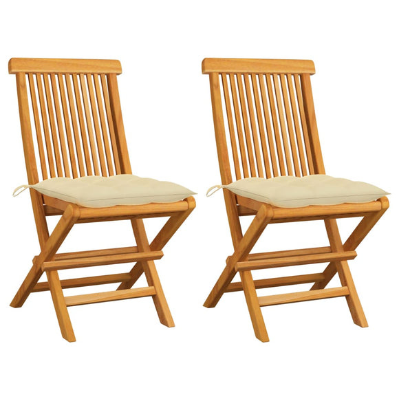 NNEVL Garden Chairs with Cream White Cushions 2 pcs Solid Teak Wood