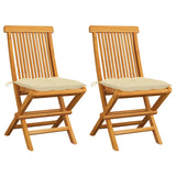NNEVL Garden Chairs with Cream White Cushions 2 pcs Solid Teak Wood