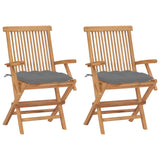 NNEVL Garden Chairs with Grey Cushions 2 pcs Solid Teak Wood