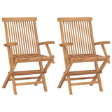 NNEVL Garden Chairs with Grey Cushions 2 pcs Solid Teak Wood