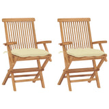 NNEVL Garden Chairs with Cream White Cushions 2 pcs Solid Teak Wood
