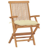 NNEVL Garden Chairs with Cream White Cushions 2 pcs Solid Teak Wood