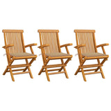NNEVL Garden Chairs with Beige Cushions 3 pcs Solid Teak Wood