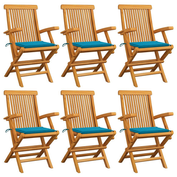 NNEVL Garden Chairs with Blue Cushions 6 pcs Solid Teak Wood