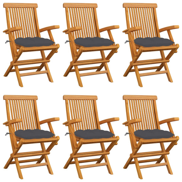 NNEVL Garden Chairs with Anthracite Cushions 6 pcs Solid Teak Wood
