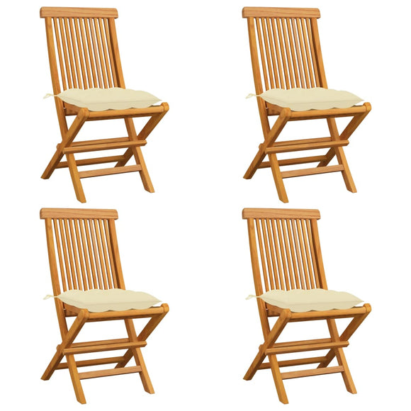 NNEVL Garden Chairs with Cream White Cushions 4 pcs Solid Teak Wood