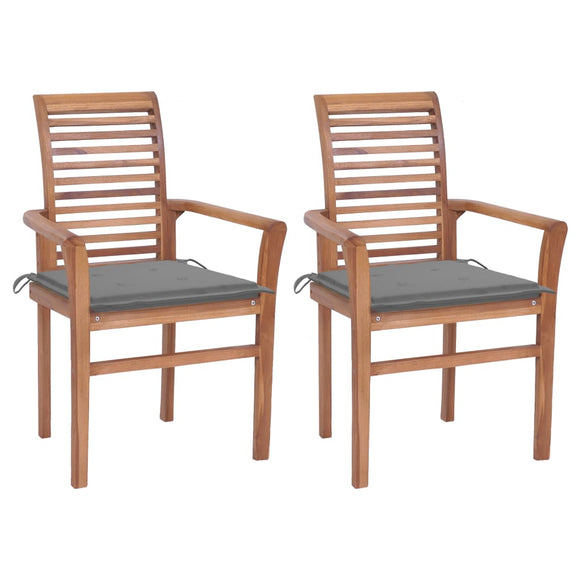 NNEVL Dining Chairs 2 pcs with Grey Cushions Solid Teak Wood