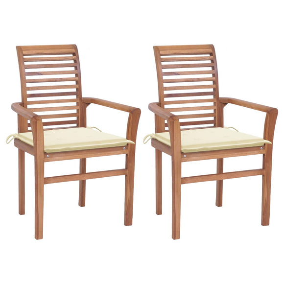 NNEVL Dining Chairs 2 pcs with Cream Cushions Solid Teak Wood