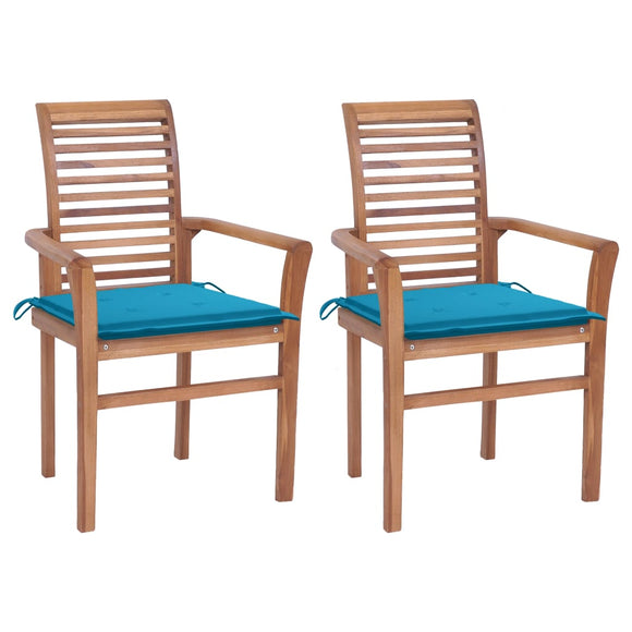 NNEVL Dining Chairs 2 pcs with Blue Cushions Solid Teak Wood