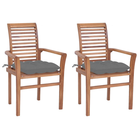 NNEVL Dining Chairs 2 pcs with Grey Cushions Solid Teak Wood