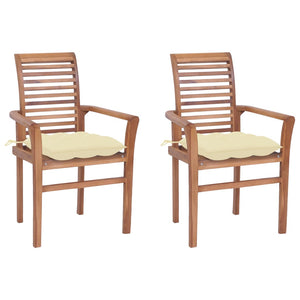 NNEVL Dining Chairs 2 pcs with Cream White Cushions Solid Teak Wood