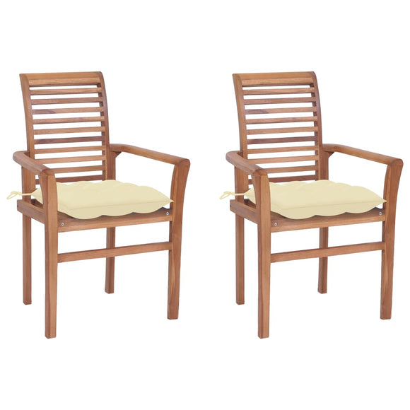 NNEVL Dining Chairs 2 pcs with Cream White Cushions Solid Teak Wood