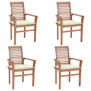 NNEVL Dining Chairs 4 pcs with Cream Cushions Solid Teak Wood