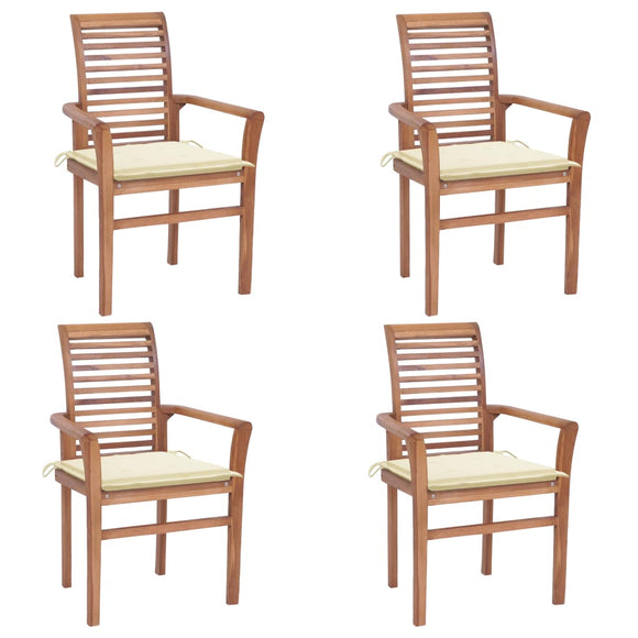 NNEVL Dining Chairs 4 pcs with Cream Cushions Solid Teak Wood