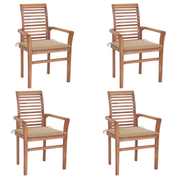 NNEVL Dining Chairs 4 pcs with Beige Cushions Solid Teak Wood