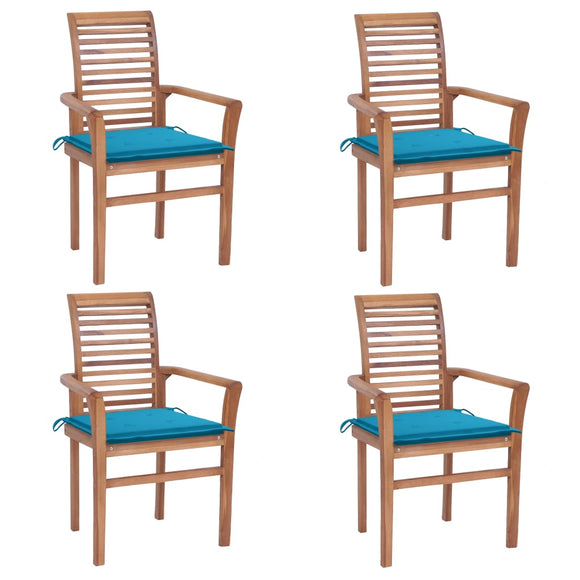 NNEVL Dining Chairs 4 pcs with Blue Cushions Solid Teak Wood