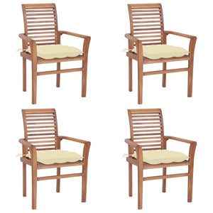 NNEVL Dining Chairs 4 pcs with Cream White Cushions Solid Teak Wood