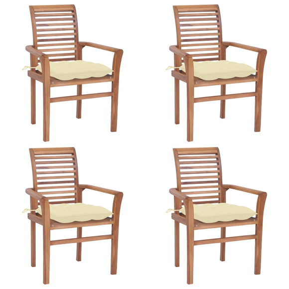 NNEVL Dining Chairs 4 pcs with Cream White Cushions Solid Teak Wood