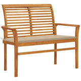 NNEVL Garden Bench with Beige Cushion 112 cm Solid Teak Wood