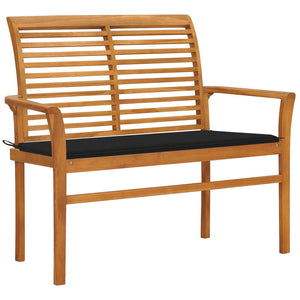 NNEVL Garden Bench with Black Cushion 112 cm Solid Teak Wood