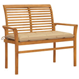 NNEVL Garden Bench with Beige Cushion 112 cm Solid Teak Wood