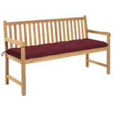 NNEVL Garden Bench with Wine Red Cushion 150 cm Solid Teak Wood