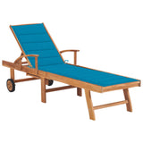 NNEVL Sun Lounger with Blue Cushion Solid Teak Wood