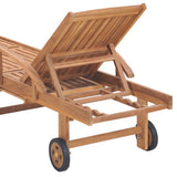 NNEVL Sun Lounger with Wine Red Cushion Solid Teak Wood