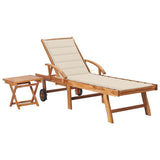 NNEVL Sun Lounger with Table and Cushion Solid Teak Wood