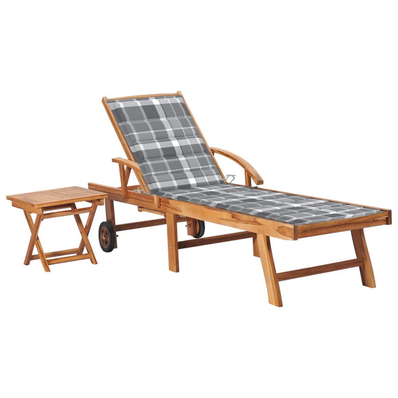 NNEVL Sun Lounger with Table and Cushion Solid Teak Wood