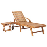 NNEVL Sun Lounger with Table and Cushion Solid Teak Wood