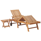 NNEVL Sun Lounger with Table and Cushion Solid Teak Wood