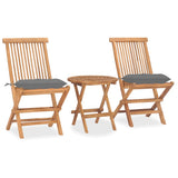 NNEVL 3 Piece Folding Outdoor Dining Set with Cushion Solid Wood Teak