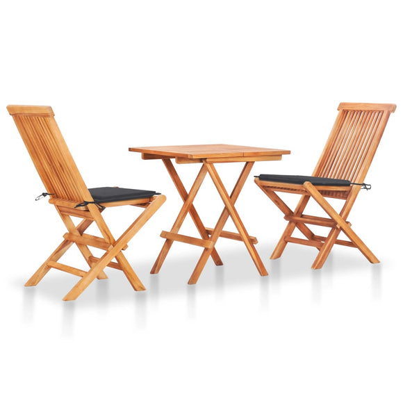 NNEVL 3 Piece Bistro Set with Anthracite Cushions Solid Teak Wood