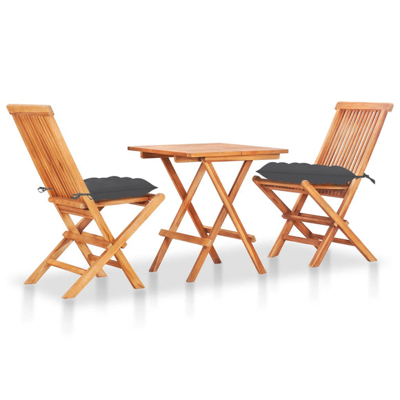 NNEVL 3 Piece Bistro Set with Anthracite Cushions Solid Teak Wood
