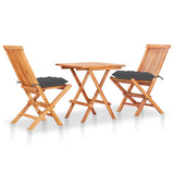 NNEVL 3 Piece Bistro Set with Anthracite Cushions Solid Teak Wood