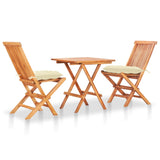 NNEVL 3 Piece Bistro Set with Cream White Cushions Solid Teak Wood