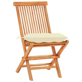 NNEVL 3 Piece Bistro Set with Cream White Cushions Solid Teak Wood