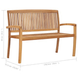 NNEVL Stacking Garden Bench with Cushion 128.5 cm Solid Teak Wood
