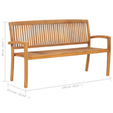 NNEVL Stacking Garden Bench with Cushion 159 cm Solid Teak Wood