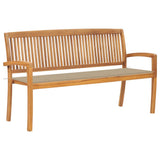 NNEVL Stacking Garden Bench with Cushion 159 cm Solid Teak Wood