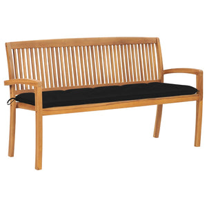 NNEVL Stacking Garden Bench with Cushion 159 cm Solid Teak Wood