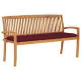 NNEVL Stacking Garden Bench with Cushion 159 cm Solid Teak Wood