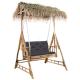 NNEVL 2-Seater Swing Bench with Palm Leaves and Cushion 202 cm Bamboo