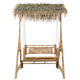 NNEVL 2-Seater Swing Bench with Palm Leaves and Cushion 202 cm Bamboo