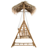 NNEVL 2-Seater Swing Bench with Palm Leaves and Cushion 202 cm Bamboo